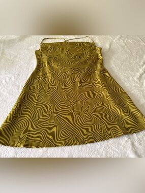 New H&M Divided Chartreuse Olive Green Swirls Dress S NWT  Y2K